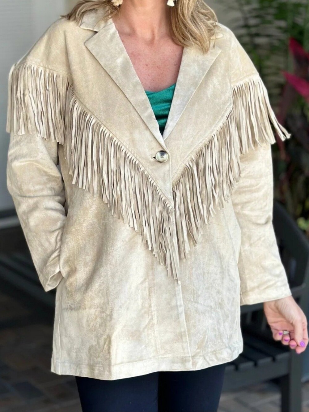VOY Fringe Suede-Effect Cream Jacket NWT